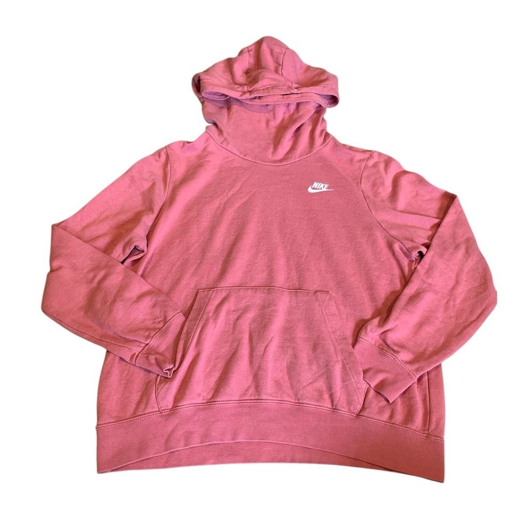 Nike Hoodie Women Medium Pink Pullover Funnel Neck Sporty Athleisure Sweatshirt